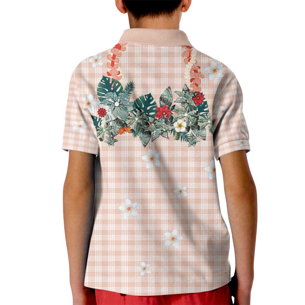 Peach Hawaiian Palaka Kid Polo Shirt Kukui Nut Money Lei - Polynesian Pride