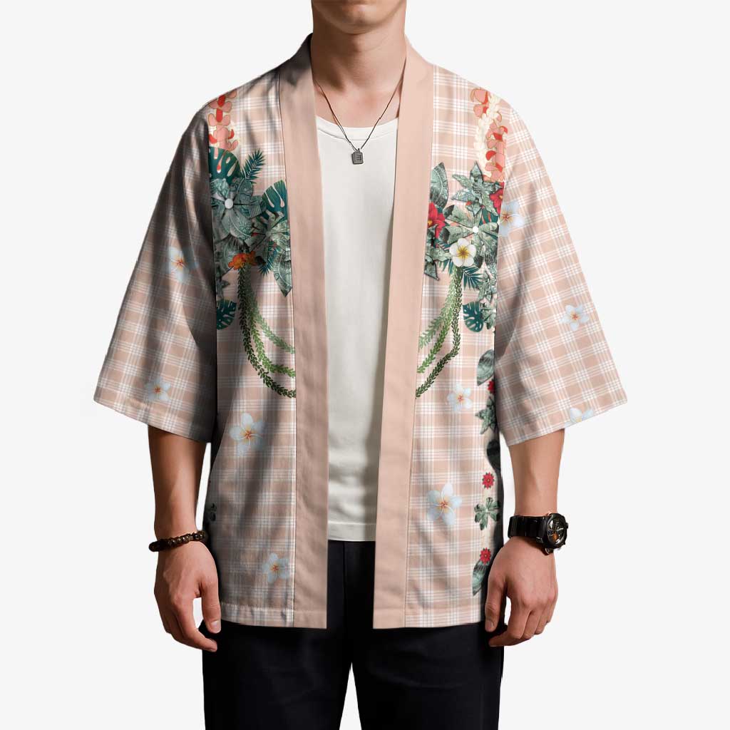 Peach Hawaiian Palaka Kimono Kukui Nut Money Lei - Polynesian Pride