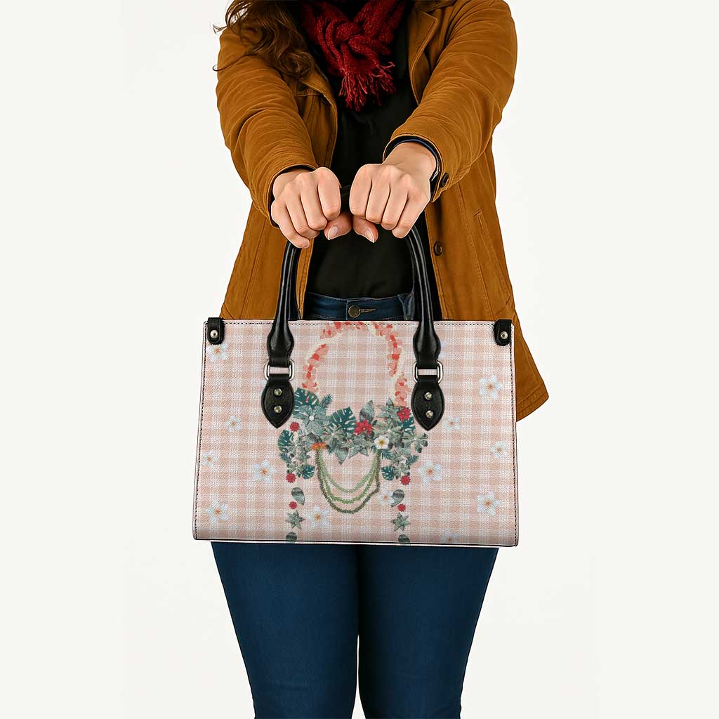 Peach Hawaiian Palaka Leather Bag Kukui Nut Money Lei - Polynesian Pride