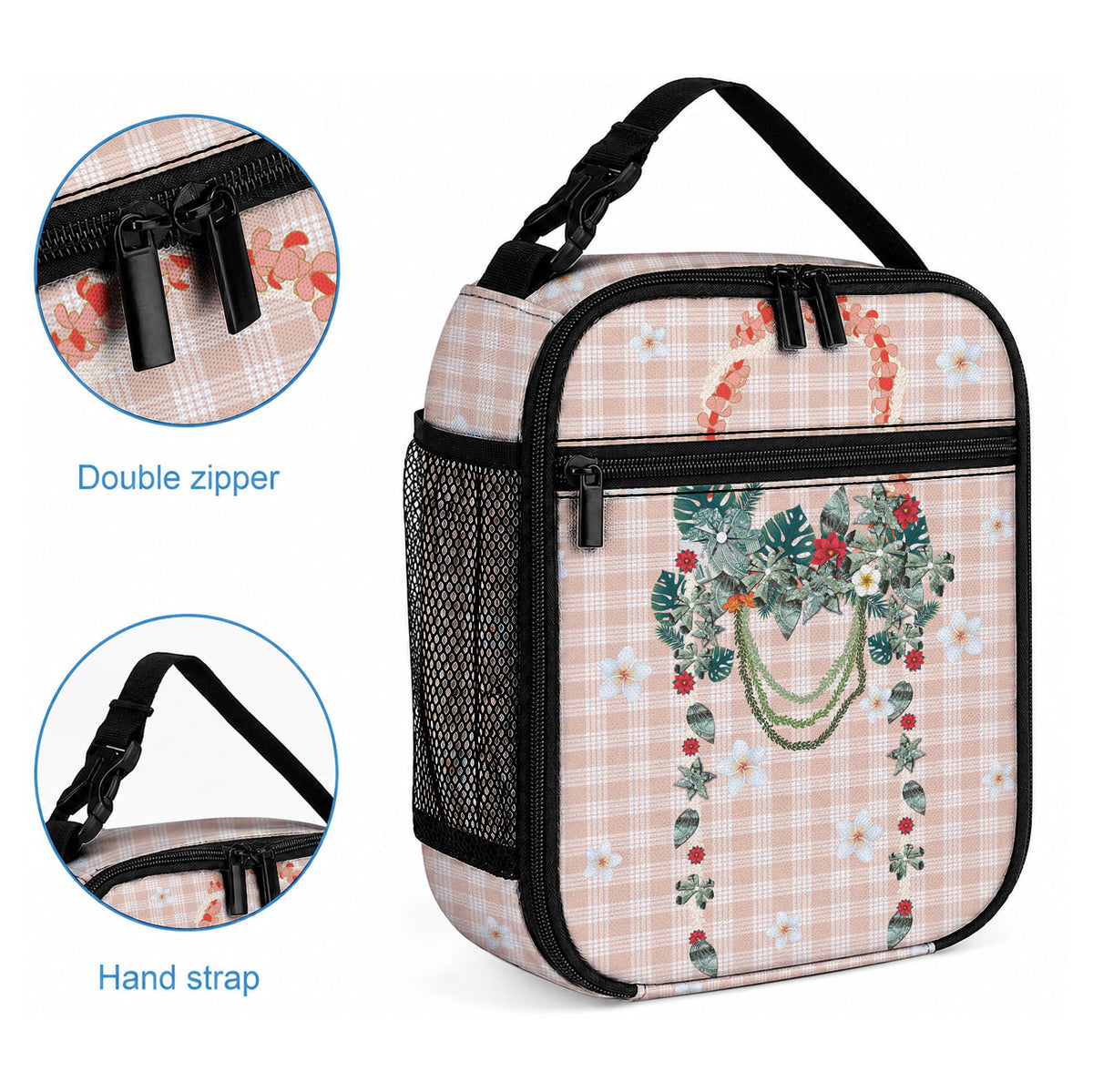Peach Hawaiian Palaka Lunch Bag Kukui Nut Money Lei LT9 - Polynesian Pride