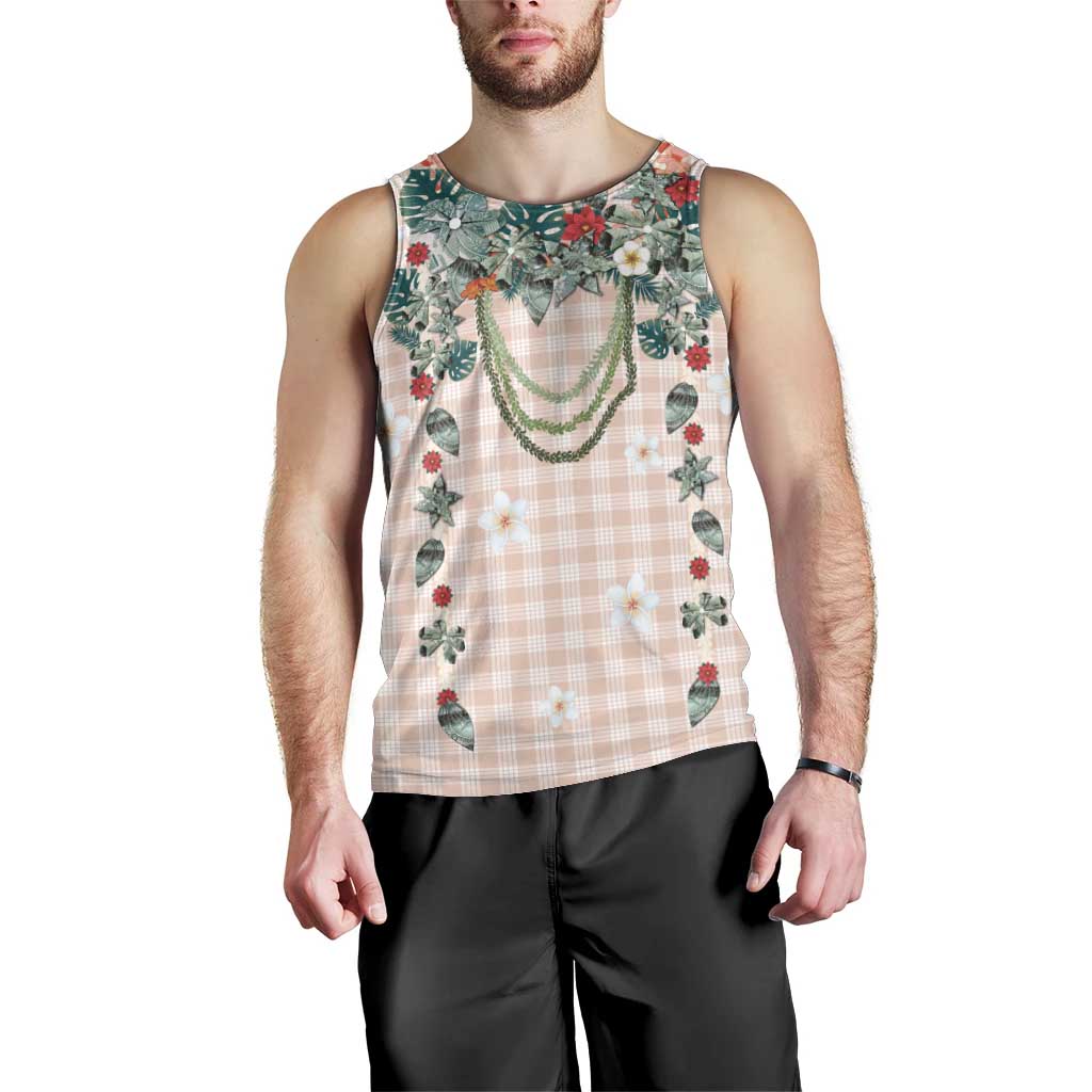 Peach Hawaiian Palaka Men Tank Top Kukui Nut Money Lei - Polynesian Pride