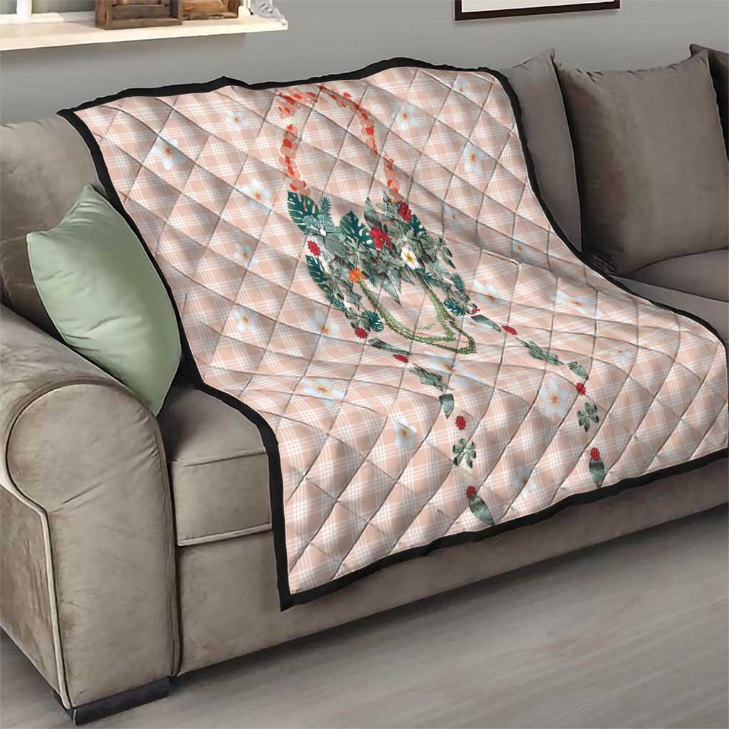 Peach Hawaiian Palaka Quilt Kukui Nut Money Lei - Polynesian Pride