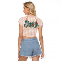 Peach Hawaiian Palaka Raglan Cropped T Shirt Kukui Nut Money Lei LT9 - Polynesian Pride
