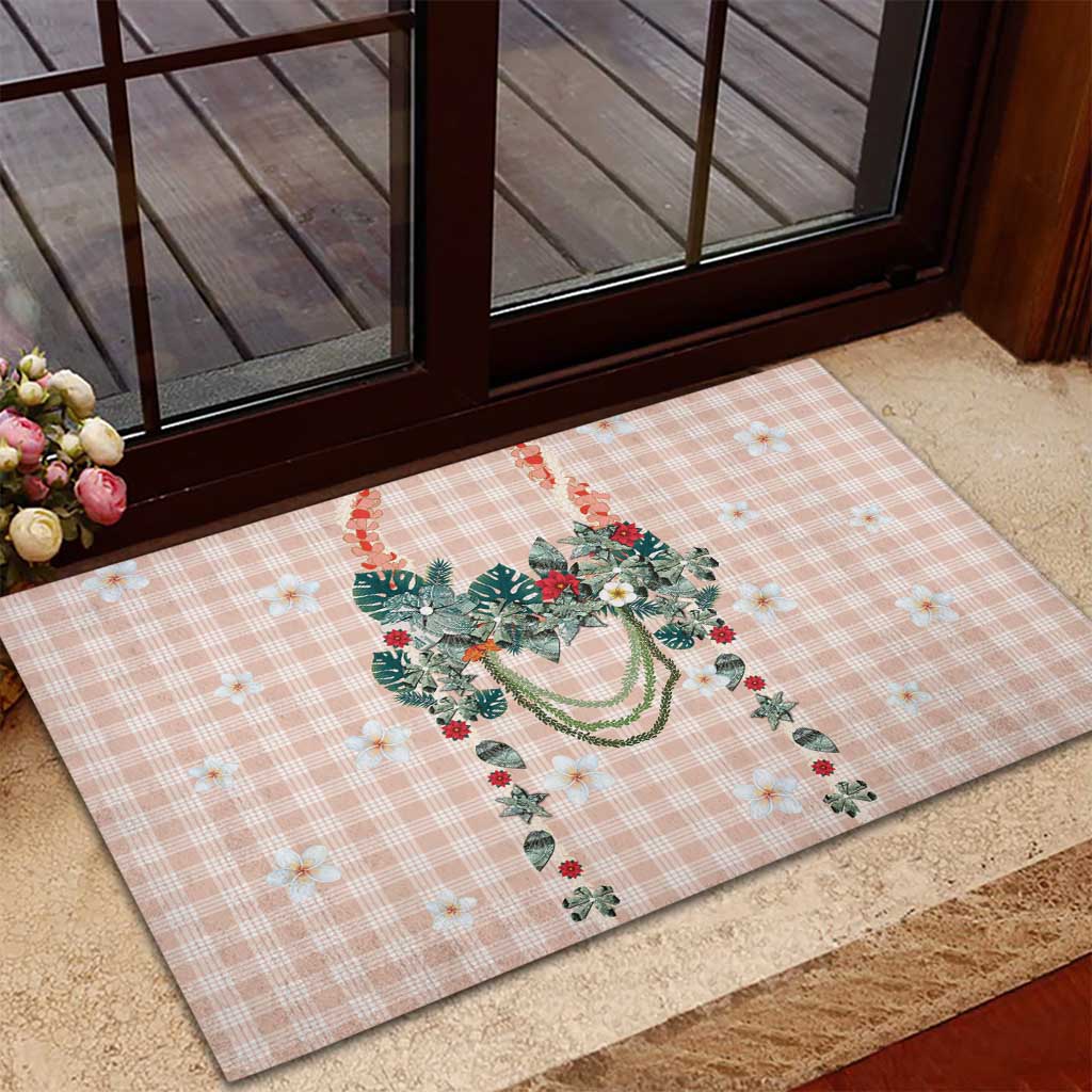 Peach Hawaiian Palaka Rubber Doormat Kukui Nut Money Lei - Polynesian Pride