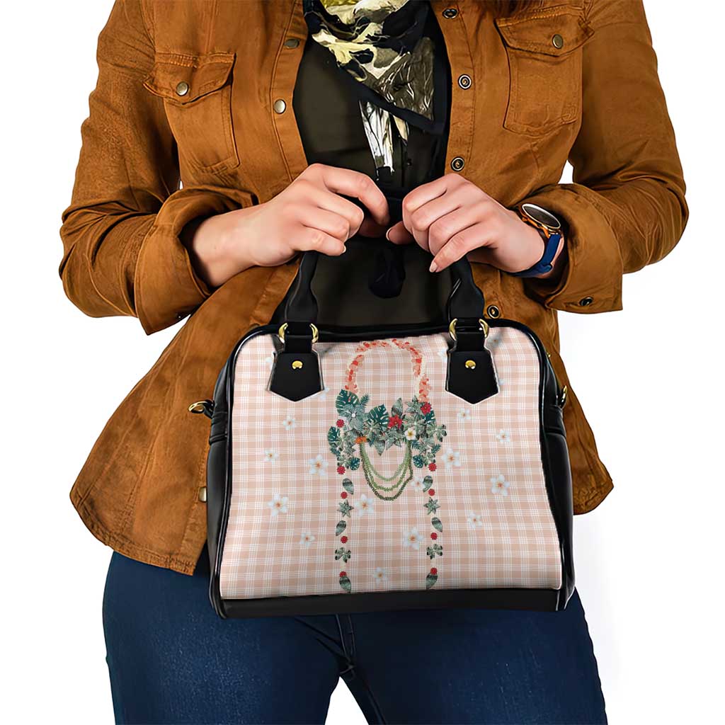 Peach Hawaiian Palaka Shoulder Handbag Kukui Nut Money Lei - Polynesian Pride