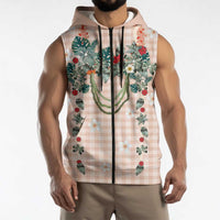 Peach Hawaiian Palaka Sleeveless Zip Hoodie Kukui Nut Money Lei - Polynesian Pride