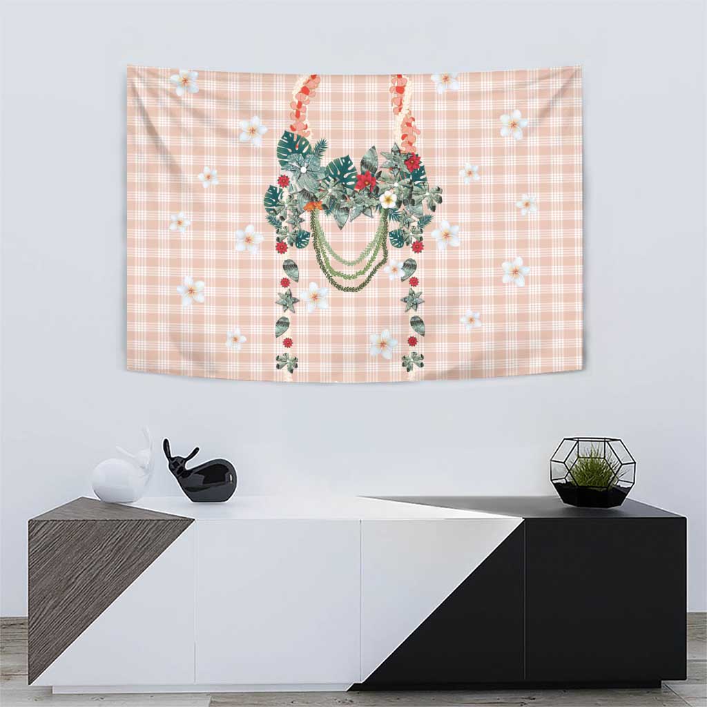 Peach Hawaiian Palaka Tapestry Kukui Nut Money Lei - Polynesian Pride
