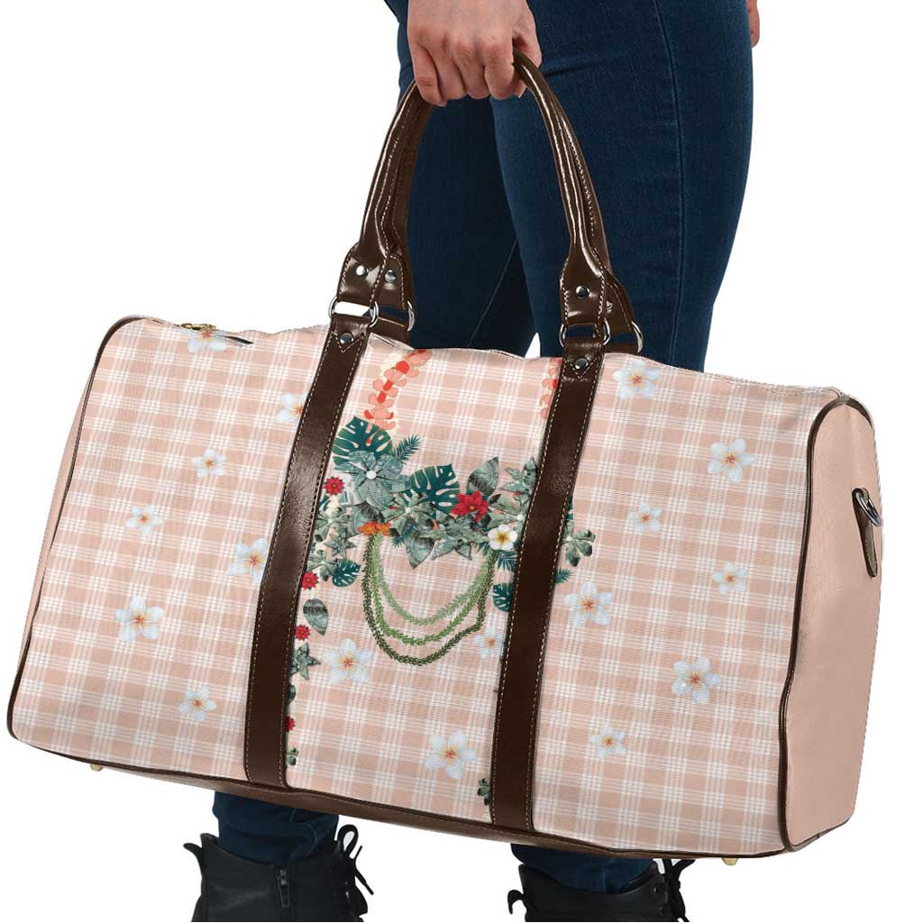 Peach Hawaiian Palaka Travel Bag Kukui Nut Money Lei - Polynesian Pride