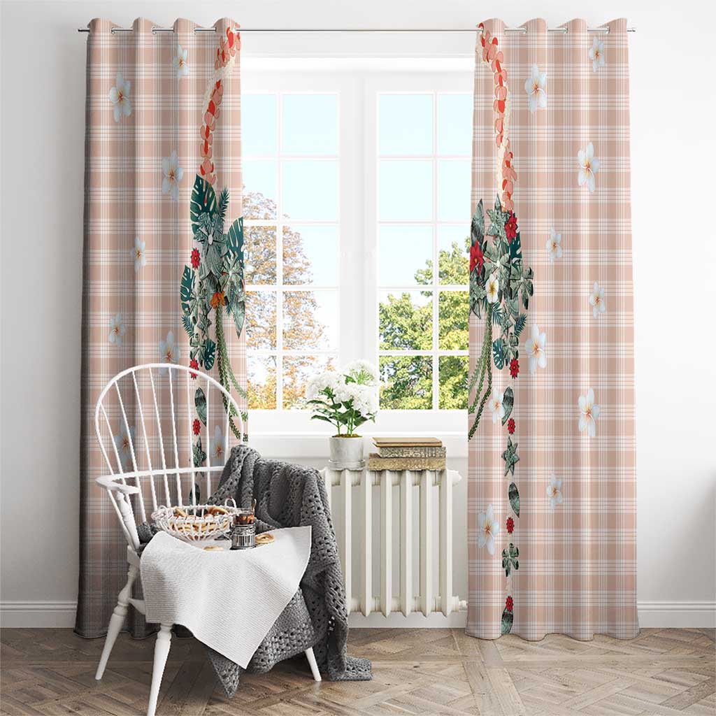 Peach Hawaiian Palaka Window Curtain Kukui Nut Money Lei - Polynesian Pride