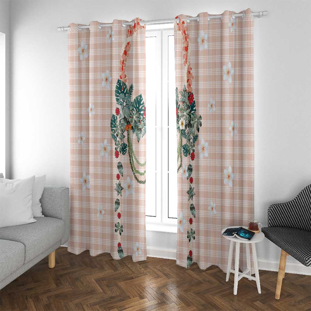 Peach Hawaiian Palaka Window Curtain Kukui Nut Money Lei - Polynesian Pride
