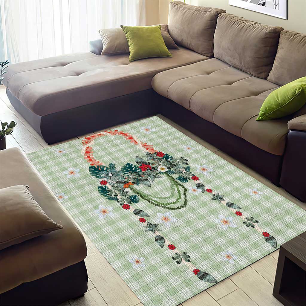 Sage Green Hawaiian Palaka Area Rug Kukui Nut Money Lei - Polynesian Pride