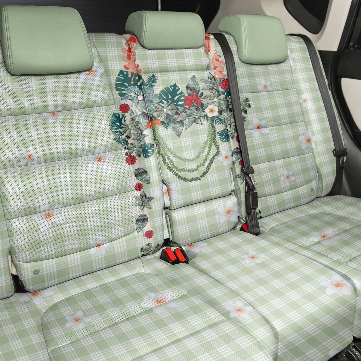 Sage Green Hawaiian Palaka Back Car Seat Cover Kukui Nut Money Lei LT9 - Polynesian Pride