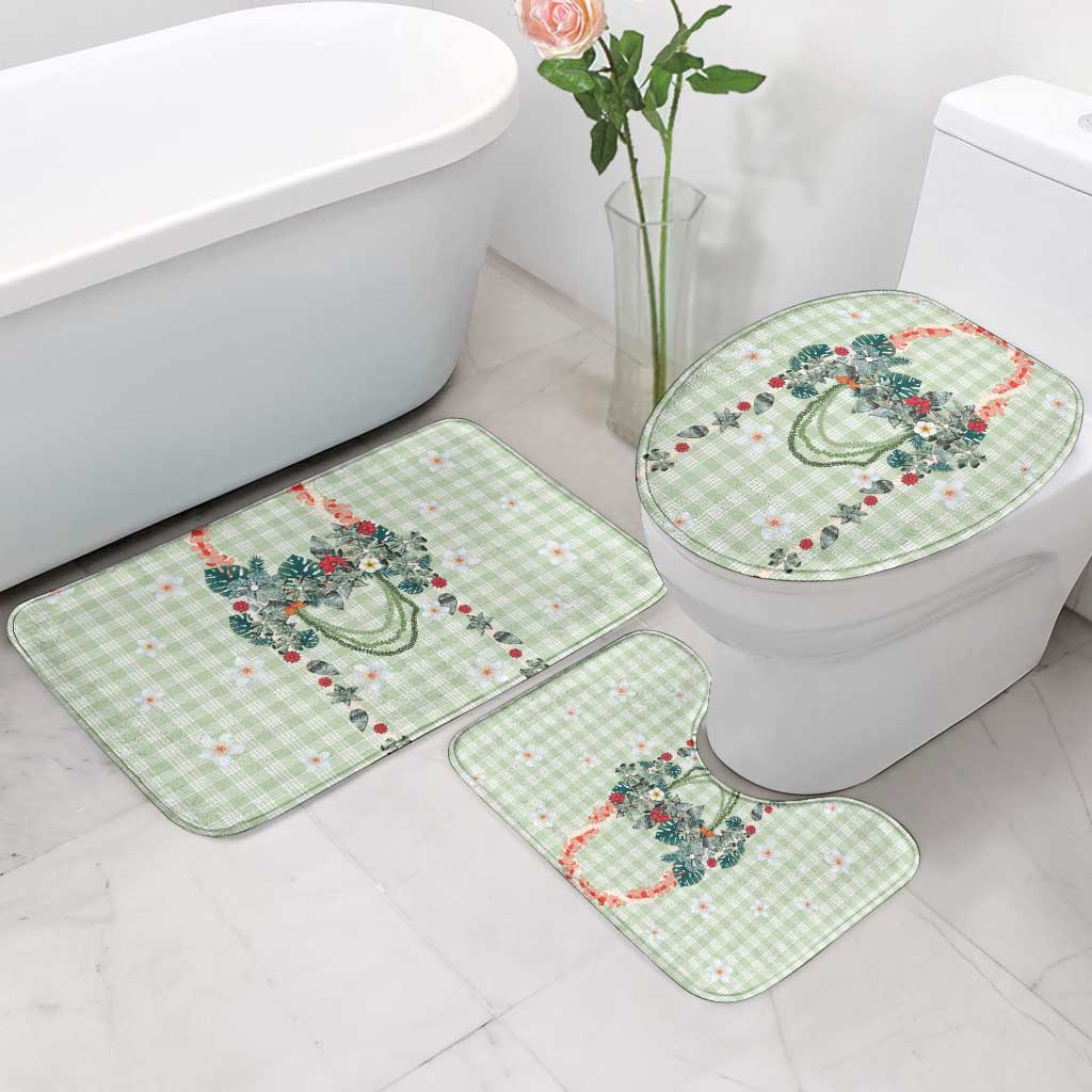 Sage Green Hawaiian Palaka Bathroom Set Kukui Nut Money Lei - Polynesian Pride