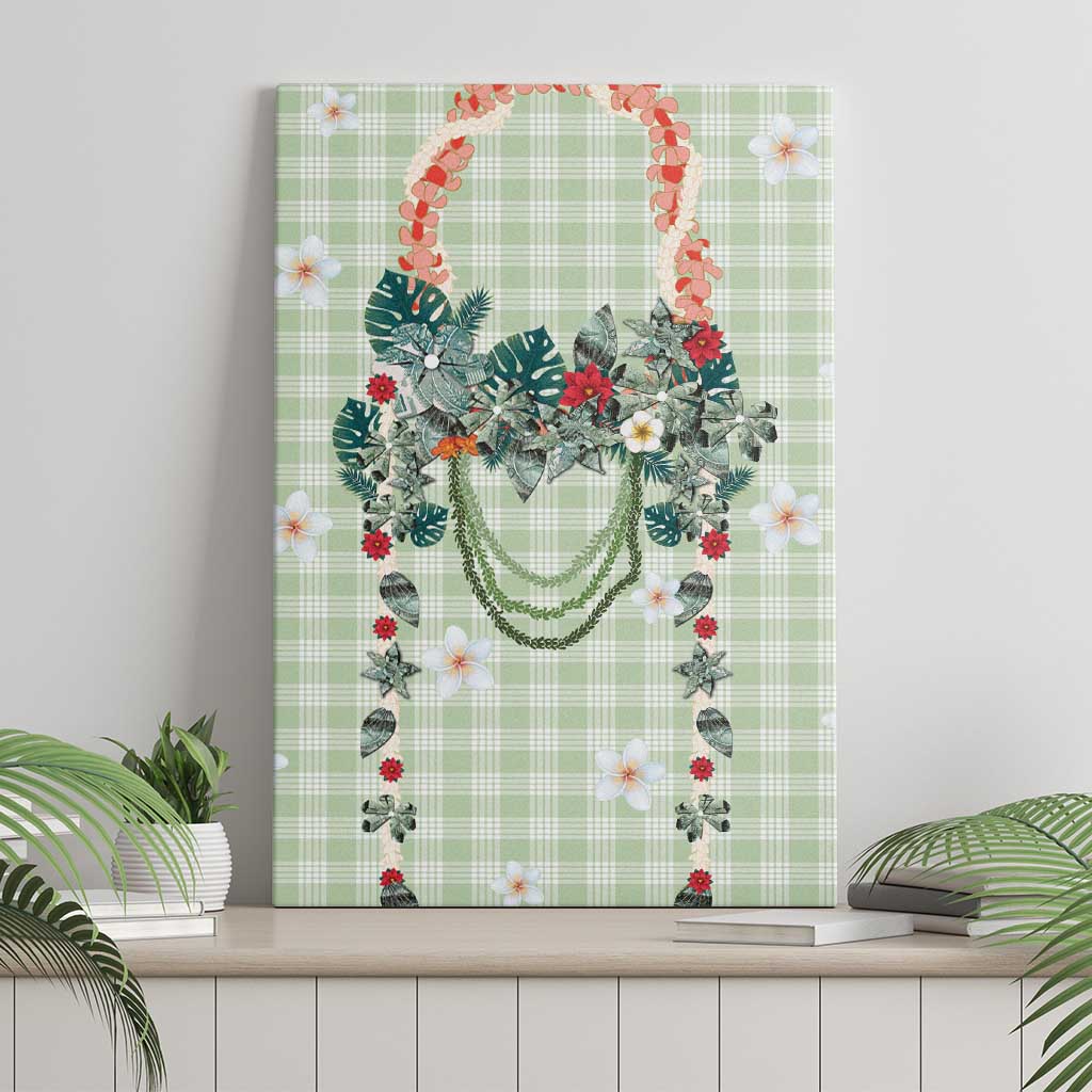 Sage Green Hawaiian Palaka Canvas Wall Art Kukui Nut Money Lei - Polynesian Pride