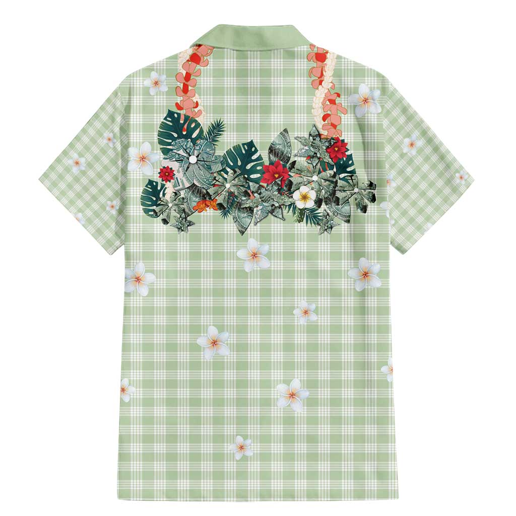Sage Green Hawaiian Palaka Family Matching Mermaid Dress and Hawaiian Shirt Kukui Nut Money Lei LT9 - Polynesian Pride