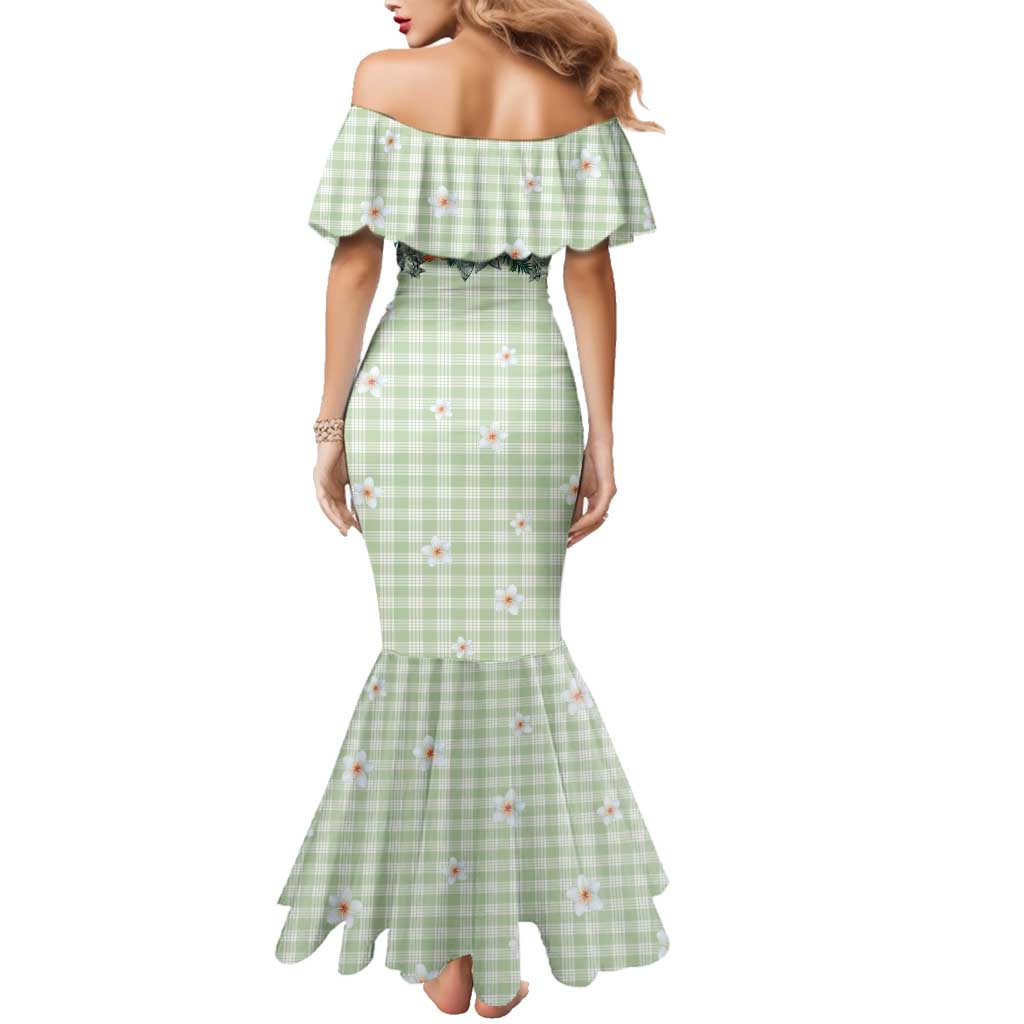 Sage Green Hawaiian Palaka Family Matching Mermaid Dress and Hawaiian Shirt Kukui Nut Money Lei LT9 - Polynesian Pride