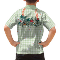 Sage Green Hawaiian Palaka Family Matching Off The Shoulder Long Sleeve Dress and Hawaiian Shirt Kukui Nut Money Lei LT9 - Polynesian Pride