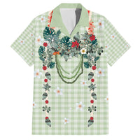 Sage Green Hawaiian Palaka Family Matching Off The Shoulder Long Sleeve Dress and Hawaiian Shirt Kukui Nut Money Lei LT9 Dad's Shirt - Short Sleeve Green - Polynesian Pride