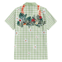 Sage Green Hawaiian Palaka Family Matching Off The Shoulder Long Sleeve Dress and Hawaiian Shirt Kukui Nut Money Lei LT9 - Polynesian Pride