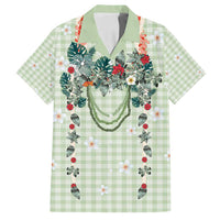 Sage Green Hawaiian Palaka Family Matching Off Shoulder Maxi Dress and Hawaiian Shirt Kukui Nut Money Lei LT9 Dad's Shirt - Short Sleeve Green - Polynesian Pride