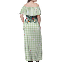 Sage Green Hawaiian Palaka Family Matching Off Shoulder Maxi Dress and Hawaiian Shirt Kukui Nut Money Lei LT9 - Polynesian Pride