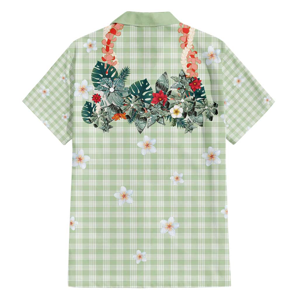Sage Green Hawaiian Palaka Family Matching Puletasi and Hawaiian Shirt Kukui Nut Money Lei LT9 - Polynesian Pride