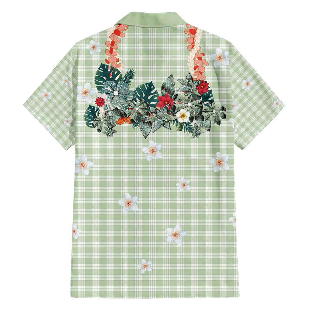 Sage Green Hawaiian Palaka Family Matching Short Sleeve Bodycon Dress and Hawaiian Shirt Kukui Nut Money Lei LT9 - Polynesian Pride