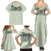 Sage Green Hawaiian Palaka Family Matching Summer Maxi Dress and Hawaiian Shirt Kukui Nut Money Lei LT9 - Polynesian Pride