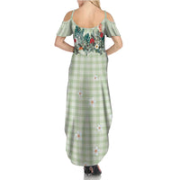 Sage Green Hawaiian Palaka Family Matching Summer Maxi Dress and Hawaiian Shirt Kukui Nut Money Lei LT9 - Polynesian Pride