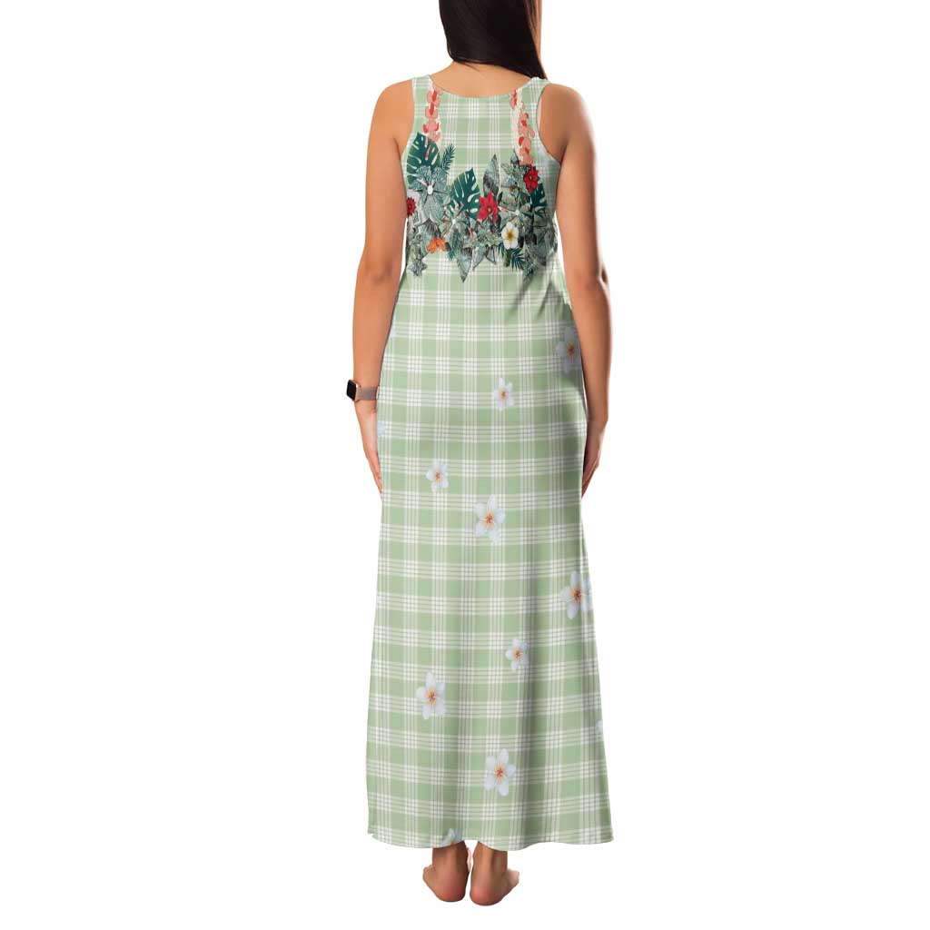 Sage Green Hawaiian Palaka Family Matching Tank Maxi Dress and Hawaiian Shirt Kukui Nut Money Lei LT9 - Polynesian Pride