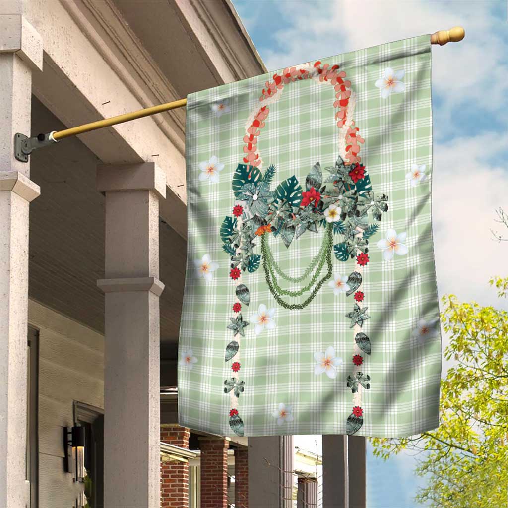 Sage Green Hawaiian Palaka Garden Flag Kukui Nut Money Lei - Polynesian Pride