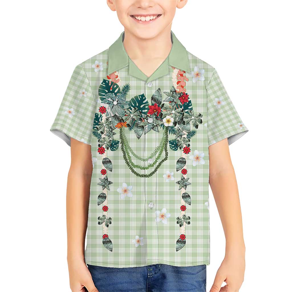 Sage Green Hawaiian Palaka Hawaiian Shirt Kukui Nut Money Lei - Polynesian Pride