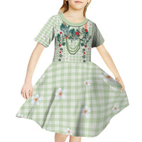 Sage Green Hawaiian Palaka Kid Short Sleeve Dress Kukui Nut Money Lei - Polynesian Pride