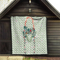 Sage Green Hawaiian Palaka Quilt Kukui Nut Money Lei - Polynesian Pride