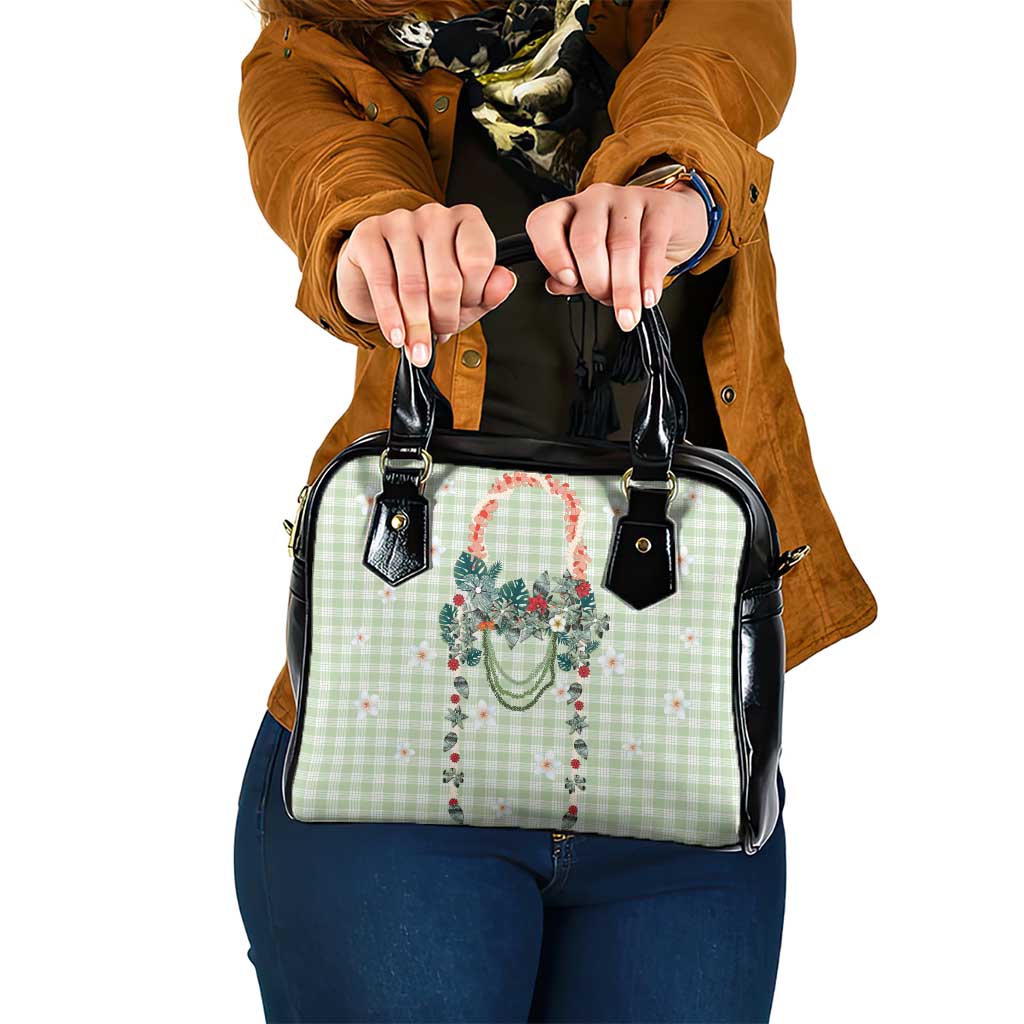 Sage Green Hawaiian Palaka Shoulder Handbag Kukui Nut Money Lei - Polynesian Pride