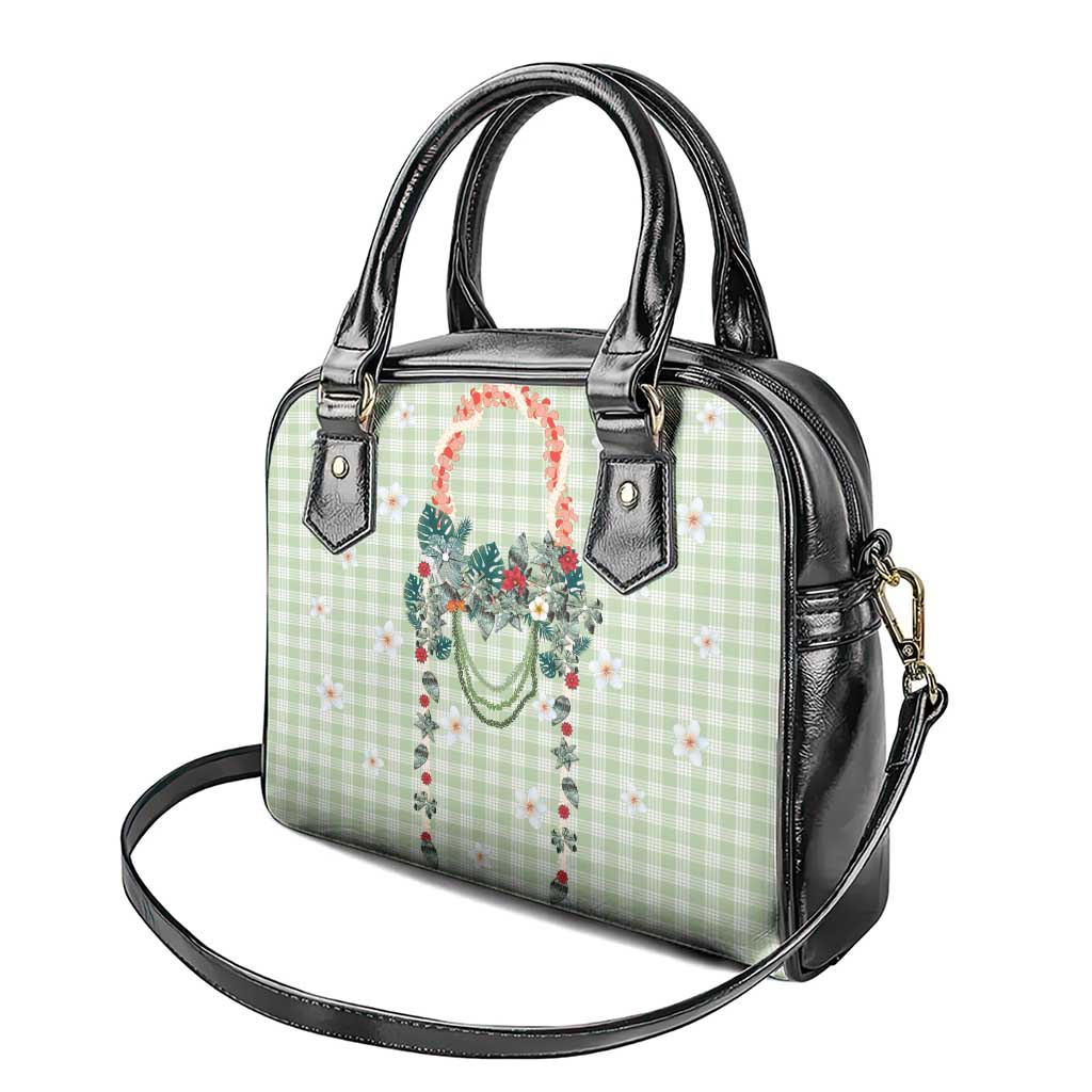 Sage Green Hawaiian Palaka Shoulder Handbag Kukui Nut Money Lei - Polynesian Pride