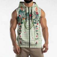 Sage Green Hawaiian Palaka Sleeveless Zip Hoodie Kukui Nut Money Lei - Polynesian Pride