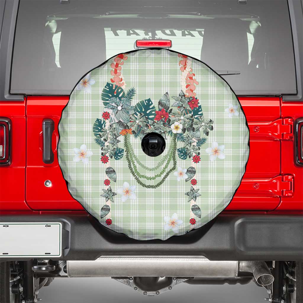 Sage Green Hawaiian Palaka Spare Tire Cover Kukui Nut Money Lei - Polynesian Pride