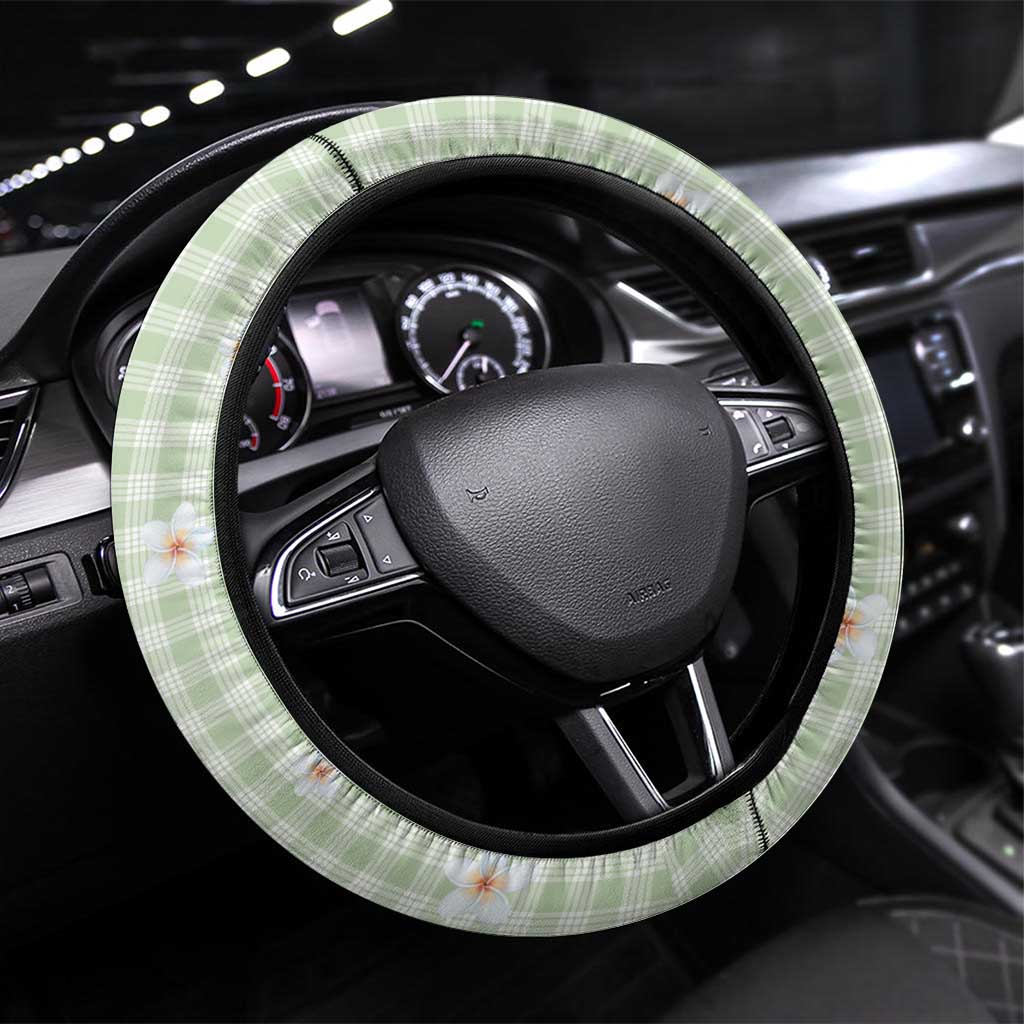 Sage Green Hawaiian Palaka Steering Wheel Cover Kukui Nut Money Lei LT9 Universal Fit Green - Polynesian Pride