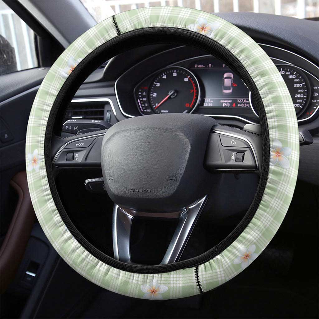Sage Green Hawaiian Palaka Steering Wheel Cover Kukui Nut Money Lei LT9 - Polynesian Pride