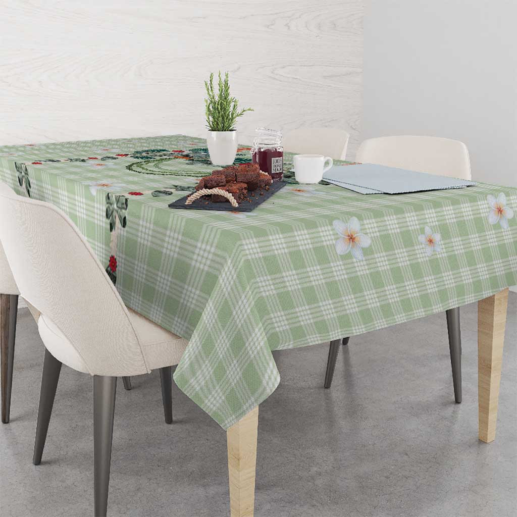 Sage Green Hawaiian Palaka Tablecloth Kukui Nut Money Lei - Polynesian Pride