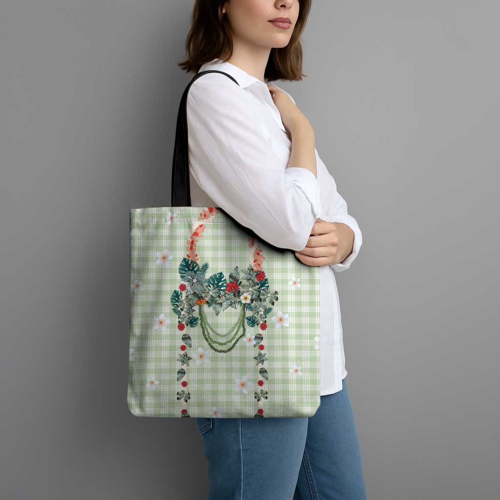 Sage Green Hawaiian Palaka Tote Bag Kukui Nut Money Lei LT9 - Polynesian Pride