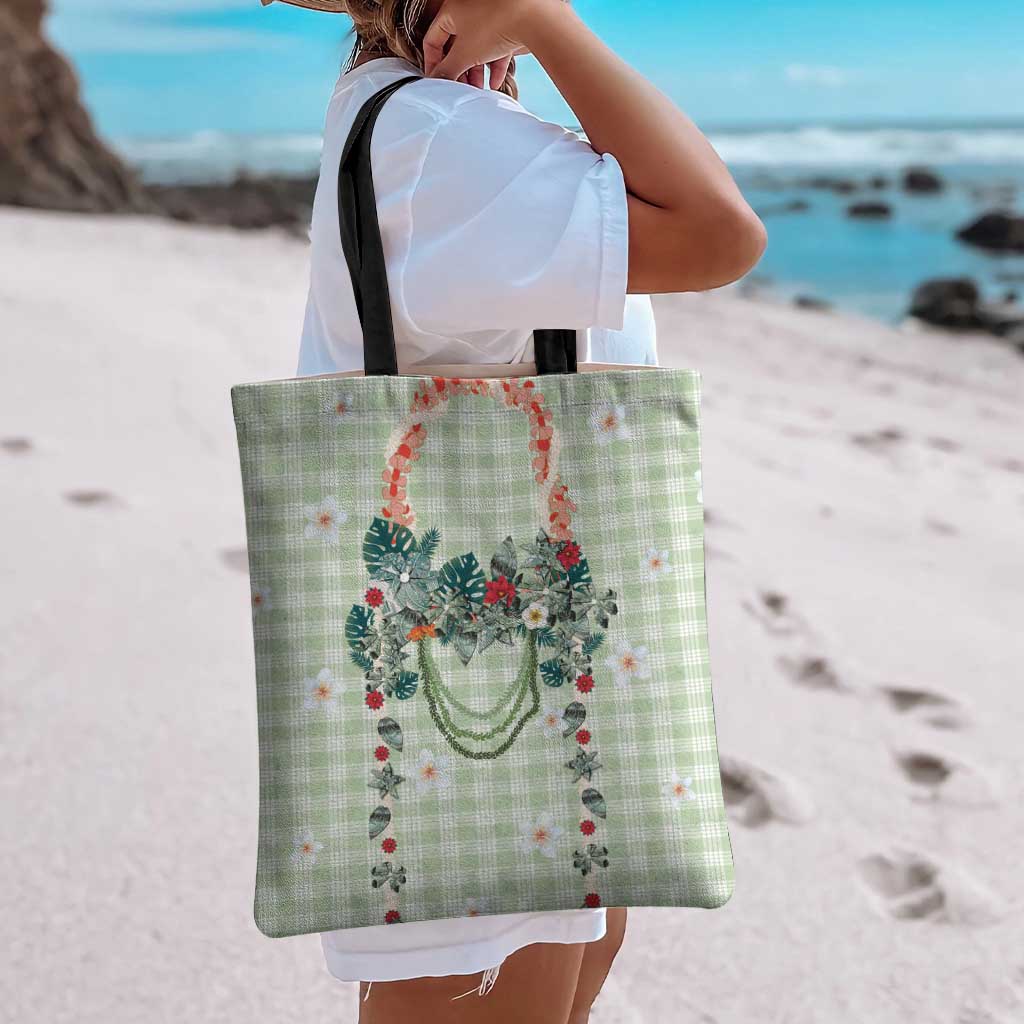 Sage Green Hawaiian Palaka Tote Bag Kukui Nut Money Lei LT9 - Polynesian Pride
