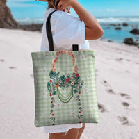 Sage Green Hawaiian Palaka Tote Bag Kukui Nut Money Lei LT9 - Polynesian Pride