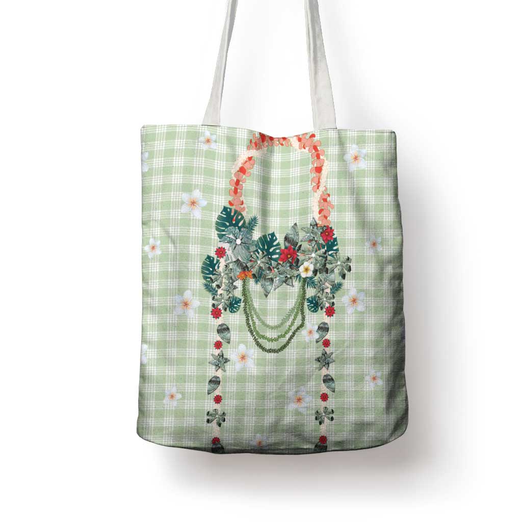 Sage Green Hawaiian Palaka Tote Bag Kukui Nut Money Lei LT9 - Polynesian Pride