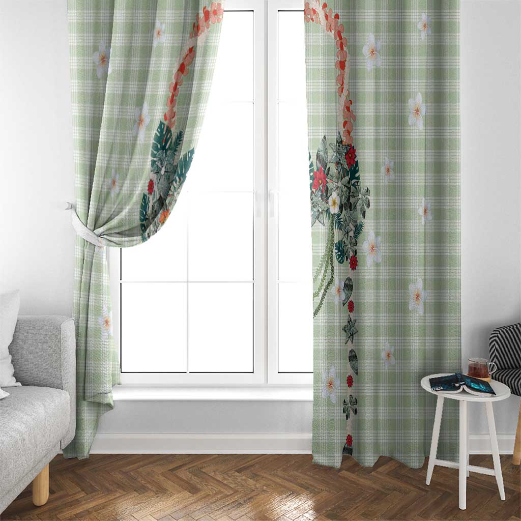 Sage Green Hawaiian Palaka Window Curtain Kukui Nut Money Lei - Polynesian Pride