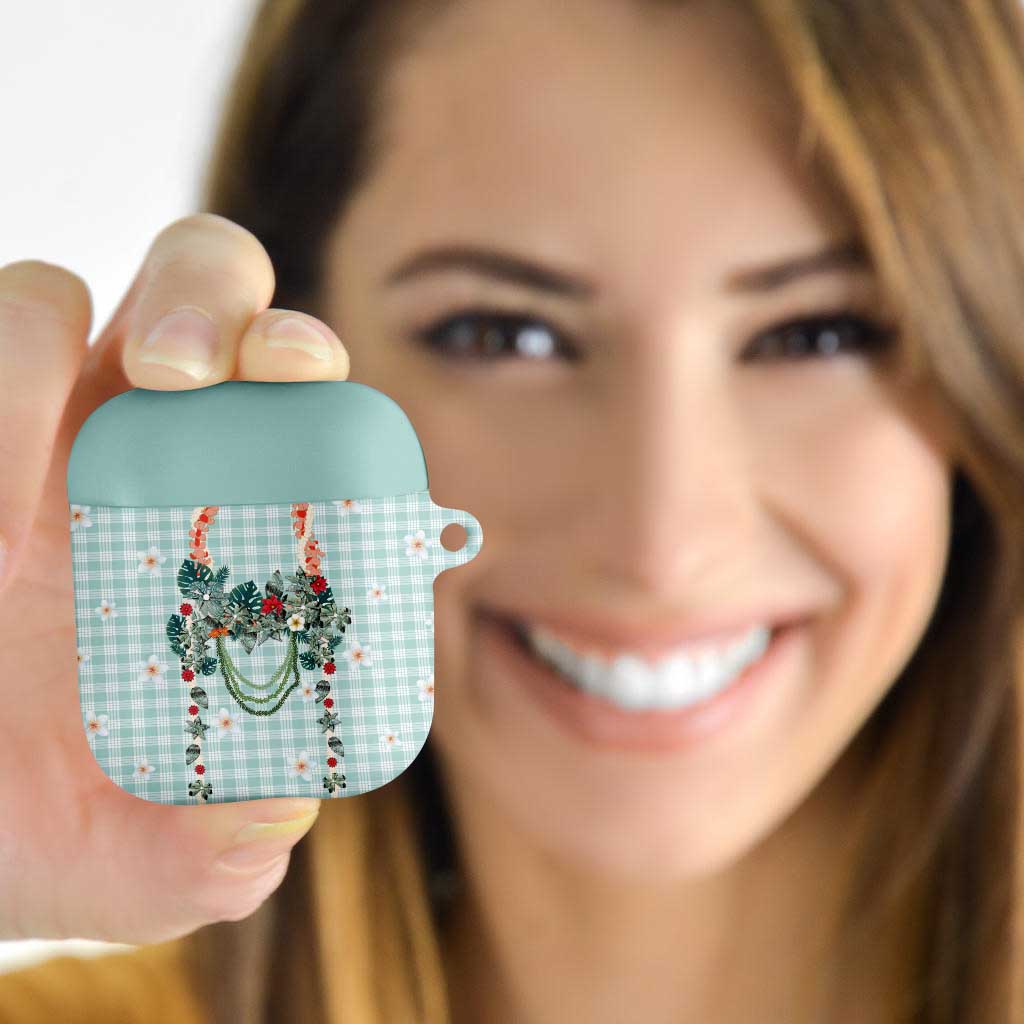 Turquoise Hawaiian Palaka AirPods Case Kukui Nut Money Lei - Polynesian Pride
