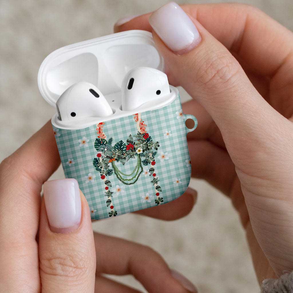Turquoise Hawaiian Palaka AirPods Case Kukui Nut Money Lei - Polynesian Pride