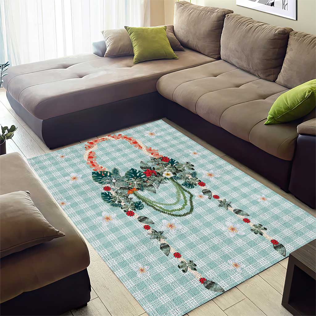 Turquoise Hawaiian Palaka Area Rug Kukui Nut Money Lei - Polynesian Pride