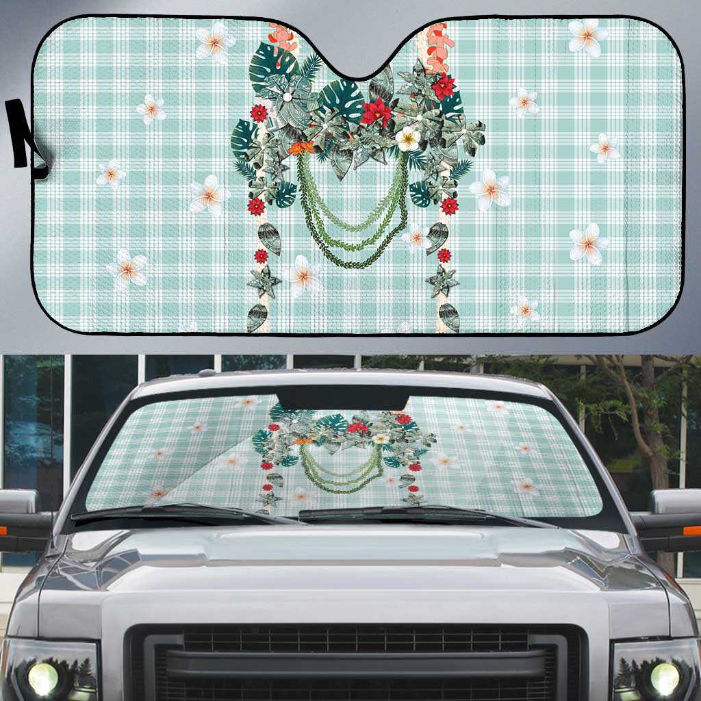 Turquoise Hawaiian Palaka Auto Sun Shade Kukui Nut Money Lei LT9 Turquoise - Polynesian Pride